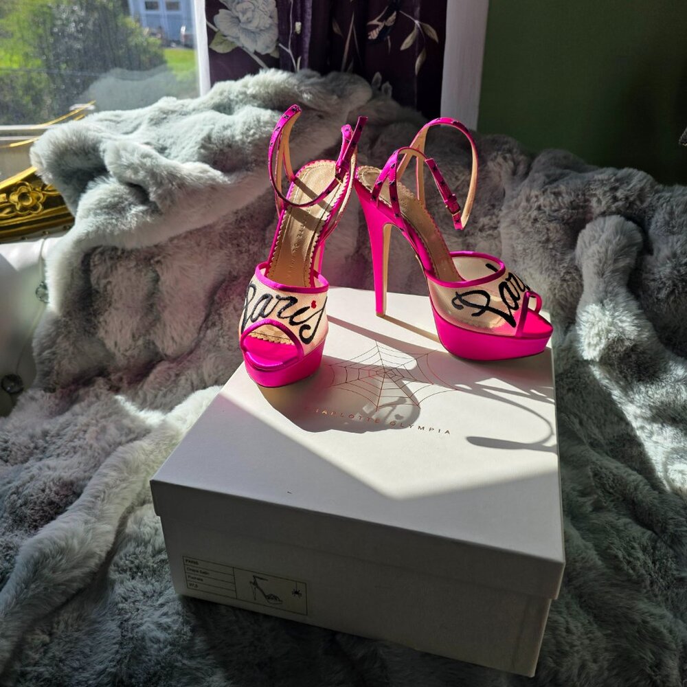 Charlotte Olympia "Paris" heels – Fuchsia satin, EU 37.5 (US 7.5) - Picture 3 of 16